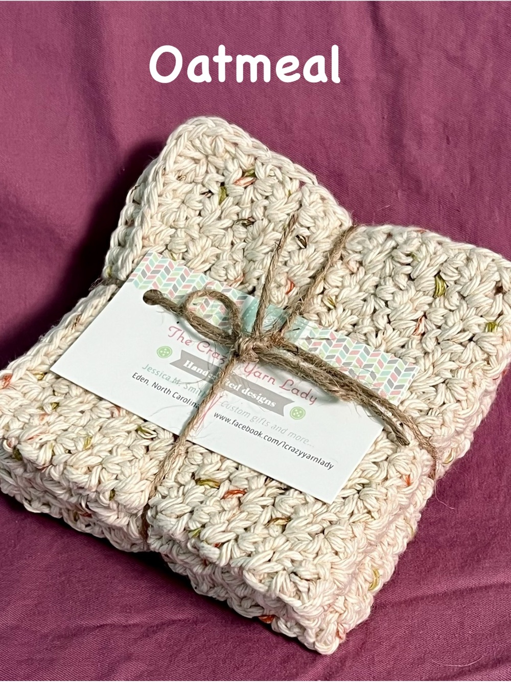 2 piece Oatmeal Handcrafted crochet cotton dish cloths